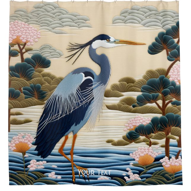 Rideaux De Douche Imaginaire Cute Vivid japonais Heron Blue (Devant)