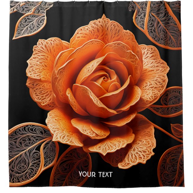 Rideaux De Douche Imaginaire Cute Vivid Orange Rose Filigree (Devant)