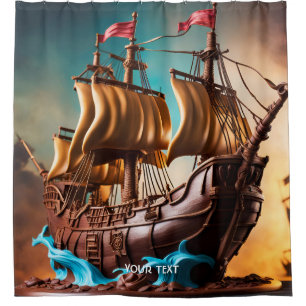 Rideaux De Douche Imaginaire Cute Vivid Pirate Ship Cake