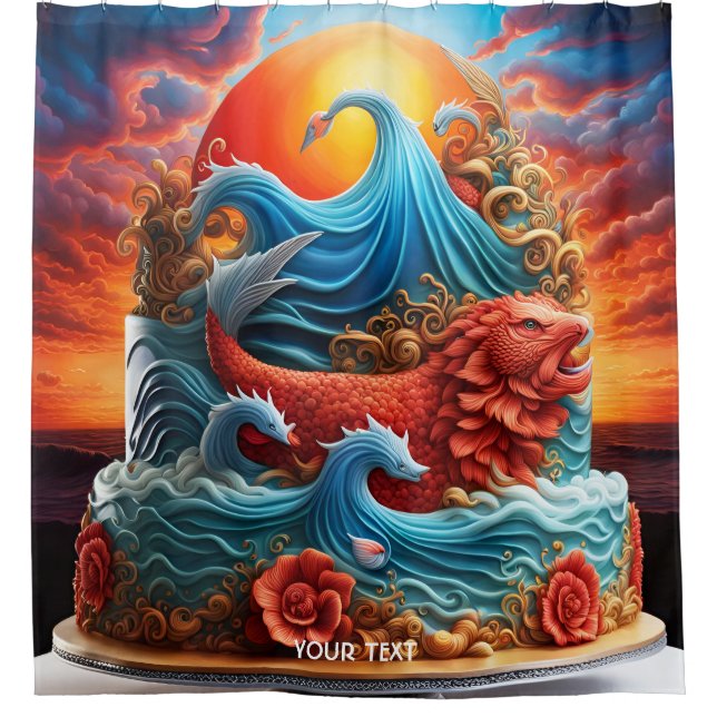 Rideaux De Douche Imaginaire Cute Vivid Sea Sunset Cake (Devant)