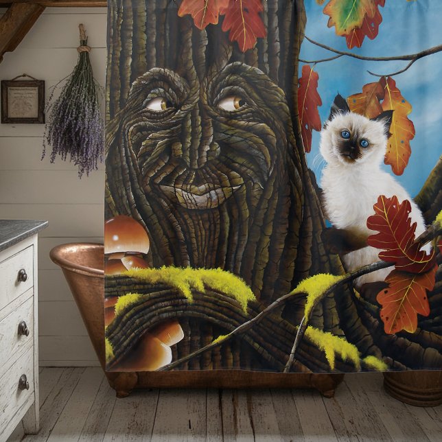 Rideaux De Douche Imaginaire d'automne du chat de fin d'arbre (Créateur téléchargé)