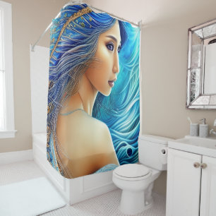 Rideaux De Douche Imaginaire déesse Rayonnante Bleu Profondeurs Art