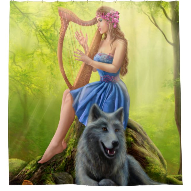 Rideaux De Douche Imaginaire fée et ami loup. (Devant)