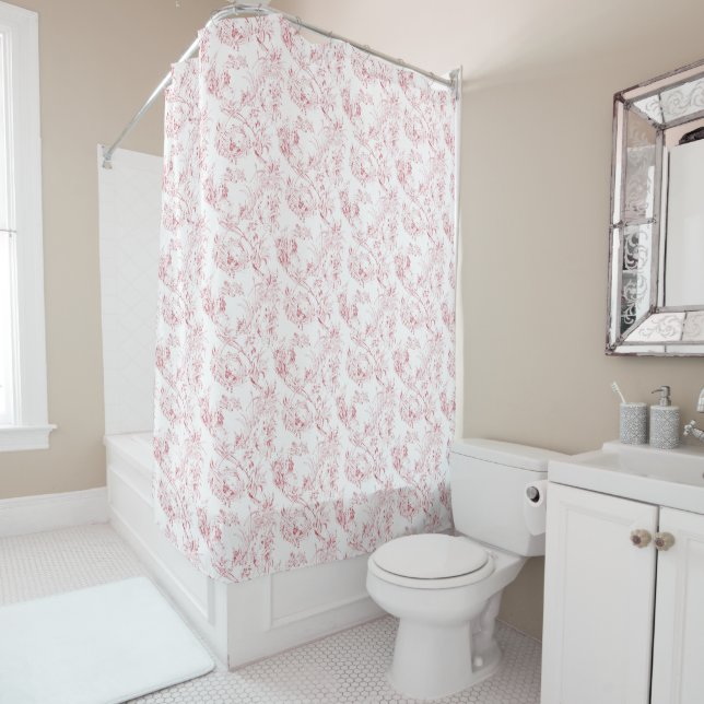 Rideaux De Douche Imaginaire Floral vintage gravé rose-toile (En situation)