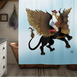 Rideaux De Douche Imaginaire Lion ailé de la petite fille rouge