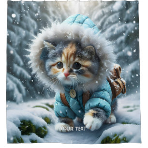 Rideaux De Douche Imaginaire mignon Kitten hiver Neige