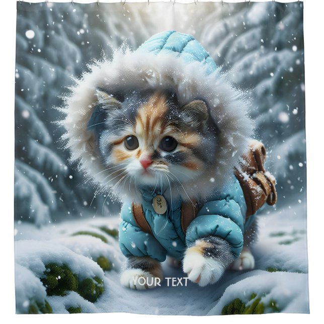 Rideaux De Douche Imaginaire mignon Kitten hiver Neige (Devant)
