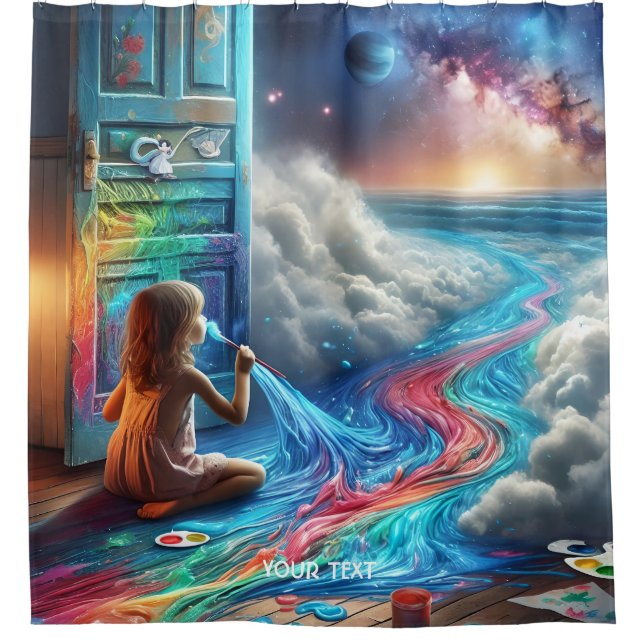 Rideaux De Douche Imaginaire mignon Peinture Espace fille (Devant)