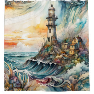 Rideaux De Douche Imaginaire mignon phare Vivid tempête de dessin