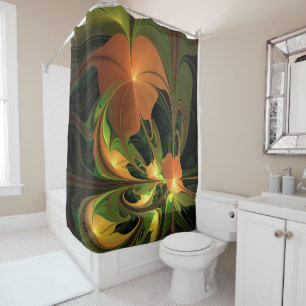 Rideaux De Douche Imaginaire Plante Abstrait rouille verte Brown fra