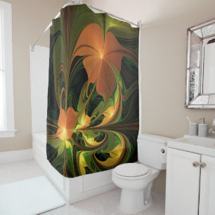 Rideaux De Douche Imaginaire Plante Abstrait rouille verte Brown fra