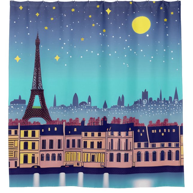 Rideaux De Douche Imaginaire Skyline de Paris sous les étoiles (Devant)