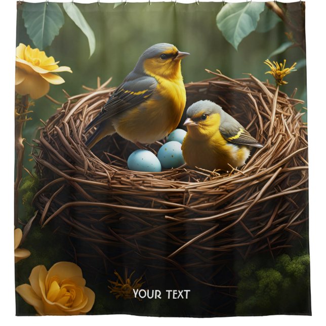 Rideaux De Douche Imaginaire Vif Vivid Nesting Finches Forêt (Devant)
