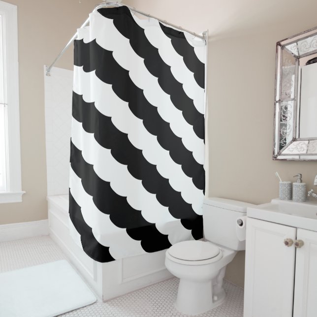 Rideaux De Douche Impression à l'échelle de poisson noir et blanc (En situation)