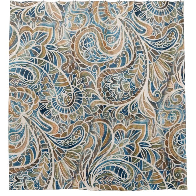 Rideaux De Douche Impression à main Paisley multicolore (Devant)