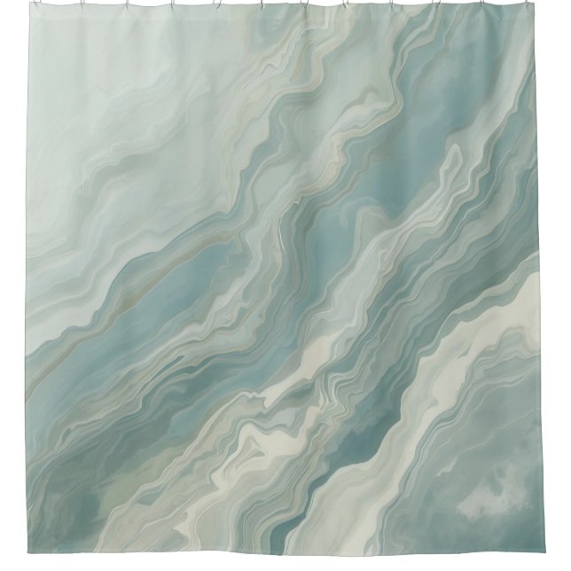 Rideaux De Douche Impression Abstraite Aqua Bleu Sarcelle Vert Sage (Devant)