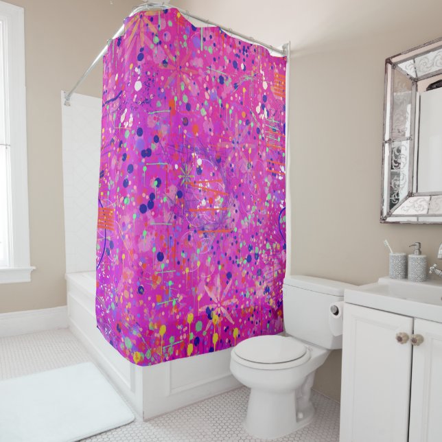 Rideaux De Douche Impression abstraite Jubilé Magenta  (En situation)