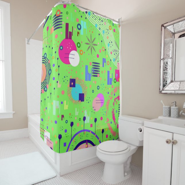 Rideaux De Douche Impression abstraite vert citron (En situation)