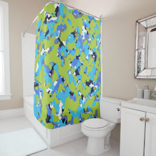 Rideaux De Douche Impression camouflage de couleur verte et bleue ca