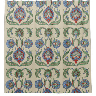 Rideaux De Douche Impression d'art floral géométrique bleu rouge ara