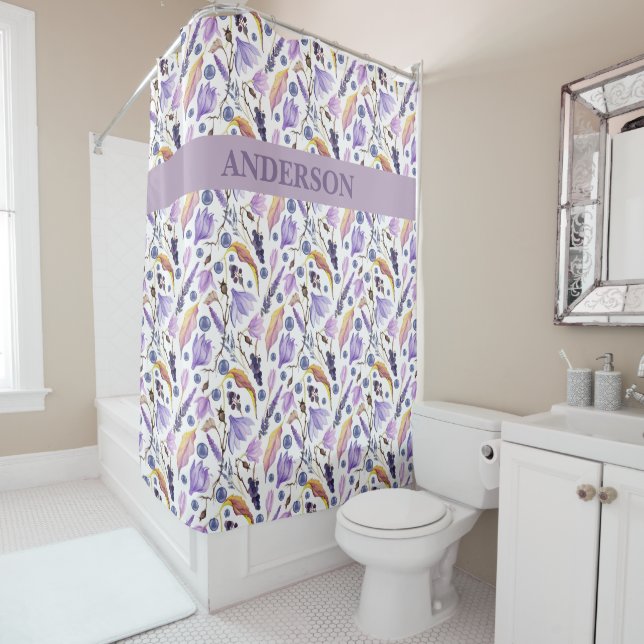 Rideaux De Douche Impression de fleurs sauvages boho personnalisée (En situation)