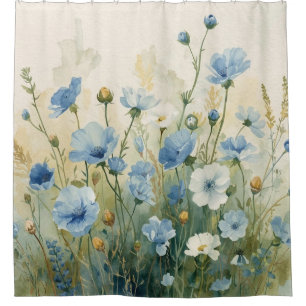 Rideaux De Douche Impression de jardin de fleurs de pavots verts ble