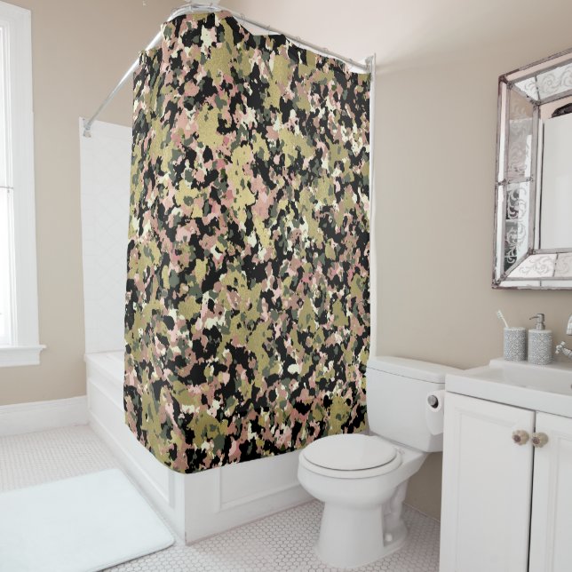 Rideaux De Douche Impression de motif camouflage Or Rose Vert Noir (En situation)