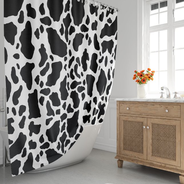 Rideaux De Douche Impression de vache noire et blanche (Black & White Cow Spots Animal Print Pattern Shower Curtain by Looly Elzayat)