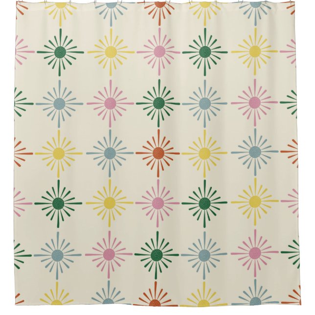 Rideaux De Douche Impression florale géométrique en fleur rétro (Devant)