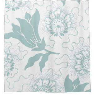 Rideaux De Douche Impression florale vintage blanche turquoise de