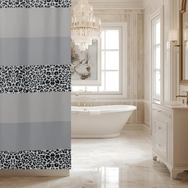 Rideaux De Douche Impression léopard gris ombré rayé (Créateur téléchargé)