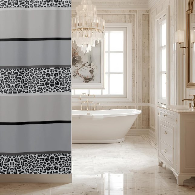 Rideaux De Douche Impression léopard gris ombré rayé (Créateur téléchargé)