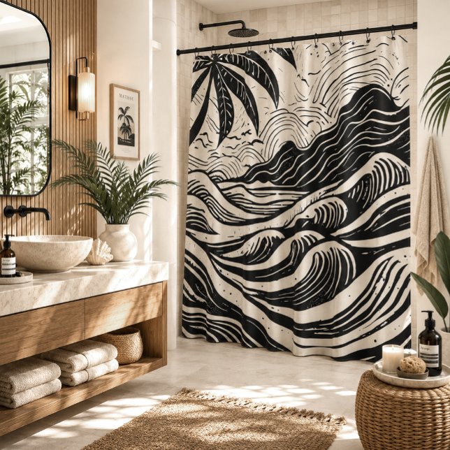 Rideaux De Douche Impression lithographique d'île tropicale (Créateur téléchargé)