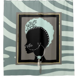 Rideaux De Douche Impression verte à la menthe, crème et noir zèbre