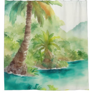 Rideaux De Douche Impressionniste aquarelle Scène de l'île tropicale