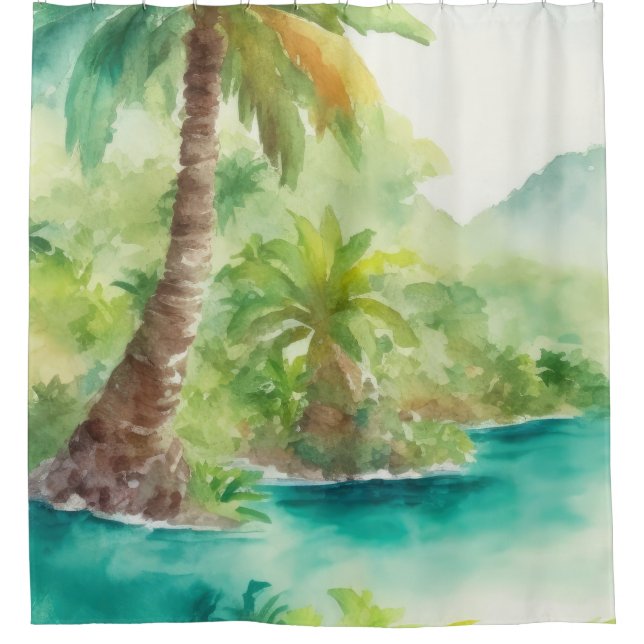 Rideaux De Douche Impressionniste aquarelle Scène de l'île tropicale (Devant)
