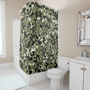 Rideaux De Douche Imprimé à motif de camouflage vert noir crème