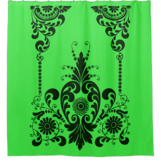 Rideaux De Douche imprimé de fleurs vertes et de volutes