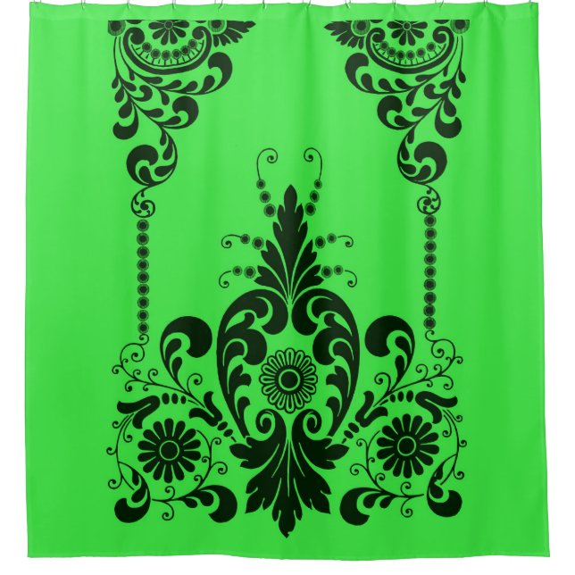 Rideaux De Douche imprimé de fleurs vertes et de volutes (Devant)