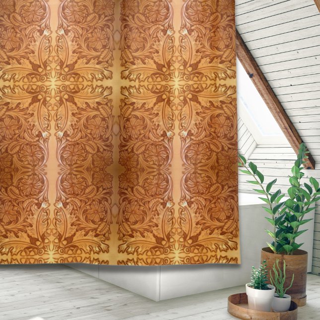 Rideaux De Douche imprimé en cuir rustique brun de l'Ouest (Rustic brown western country leather print shower curtain)