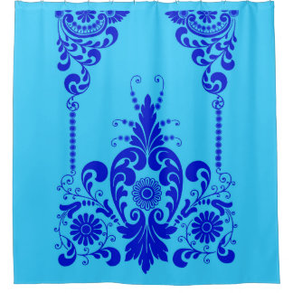Rideaux De Douche imprimé fleurs bleues et volutes