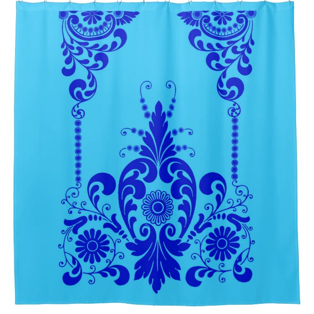 Rideaux De Douche imprimé fleurs bleues et volutes (Devant)
