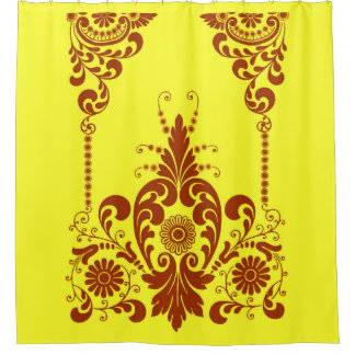Rideaux De Douche imprimé fleurs jaunes et volutes