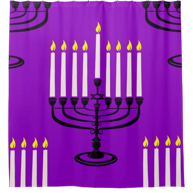 Rideaux De Douche imprimé juif violet menorah hanoukka (Devant)
