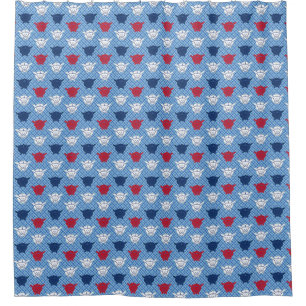 Rideaux De Douche imprimé lapin japonais, bleu avec rouge et blanc