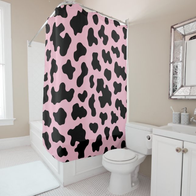 Rideaux De Douche Imprimé vachette noir et rose Cow (En situation)