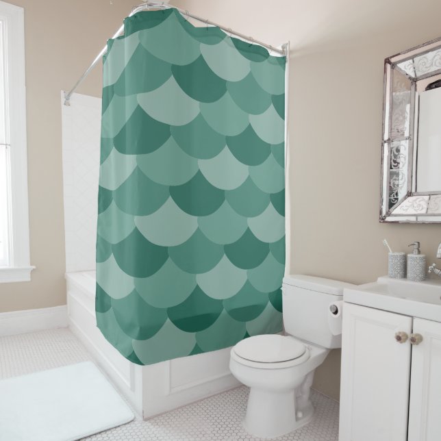 Rideaux De Douche Imprimer les échelles de poisson vert (En situation)