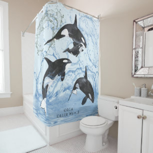 Rideaux De Douche Incroyable Orques d'Aquarelle noire et blanche