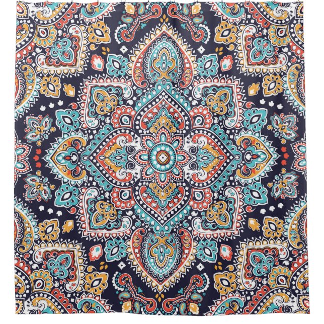 Rideaux De Douche Indian Paisley : Motif ethnique mandala (Devant)