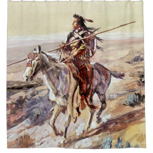 Rideaux De Douche « Indien avec lance » Cowboy Art par Charles Russe